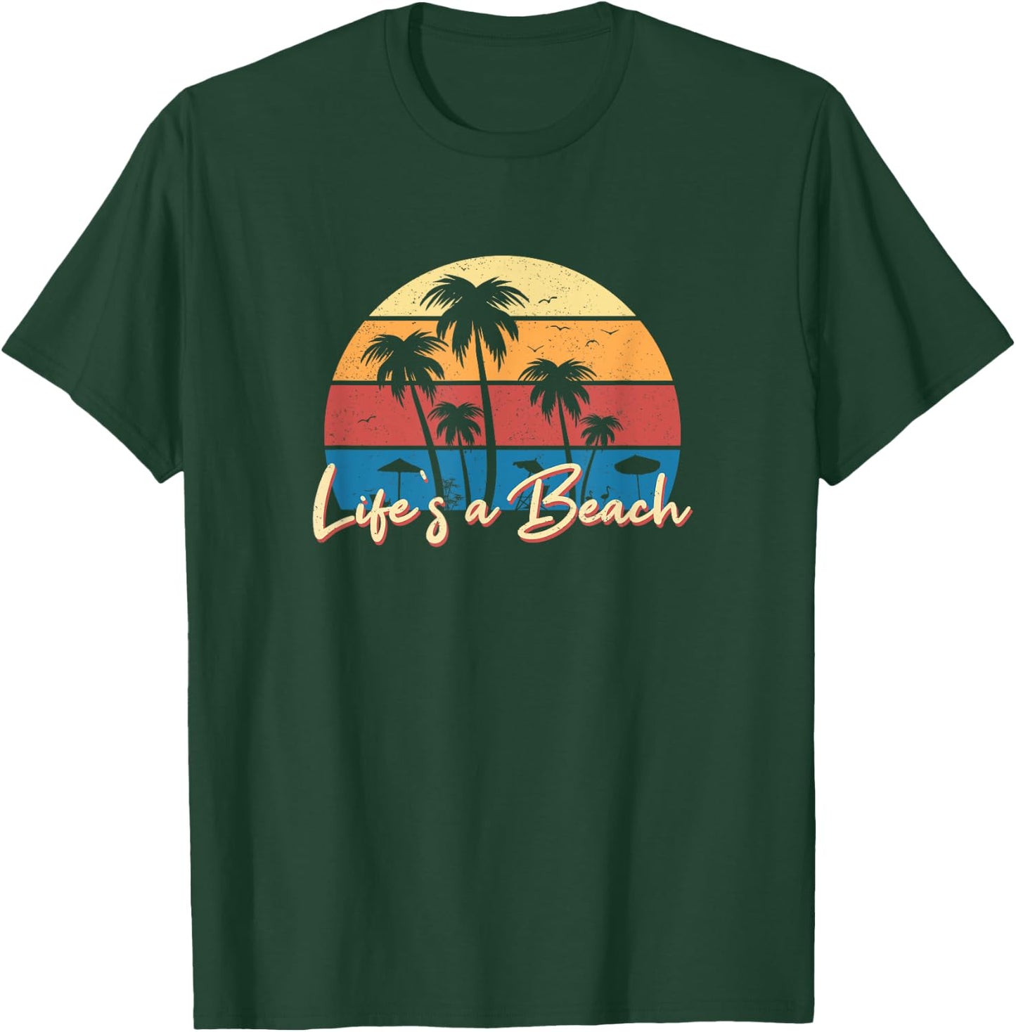 Life's a Beach Funny Retro Palm Tree Vacation Summer Gifts Women Girls Kids T-Shirt - T-Shirt | Forest