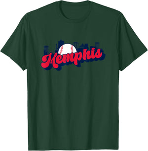 Memphis Baseball Vintage City Skyline Baseball Lover T-Shirt - T-Shirt | Forest