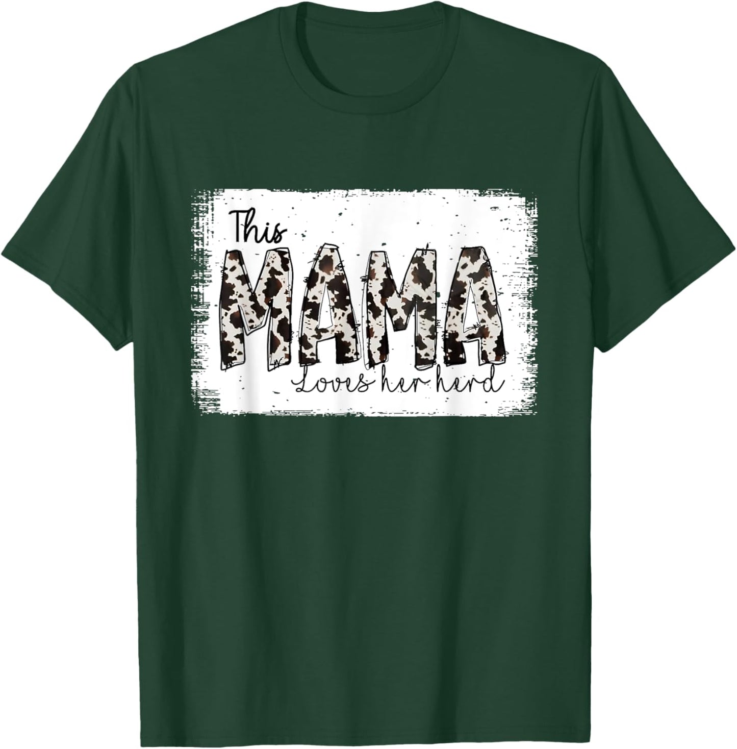 Bleached This Mama Loves Her Herd Mother's Day Cow Pattern T-Shirt - T-Shirt | Forest