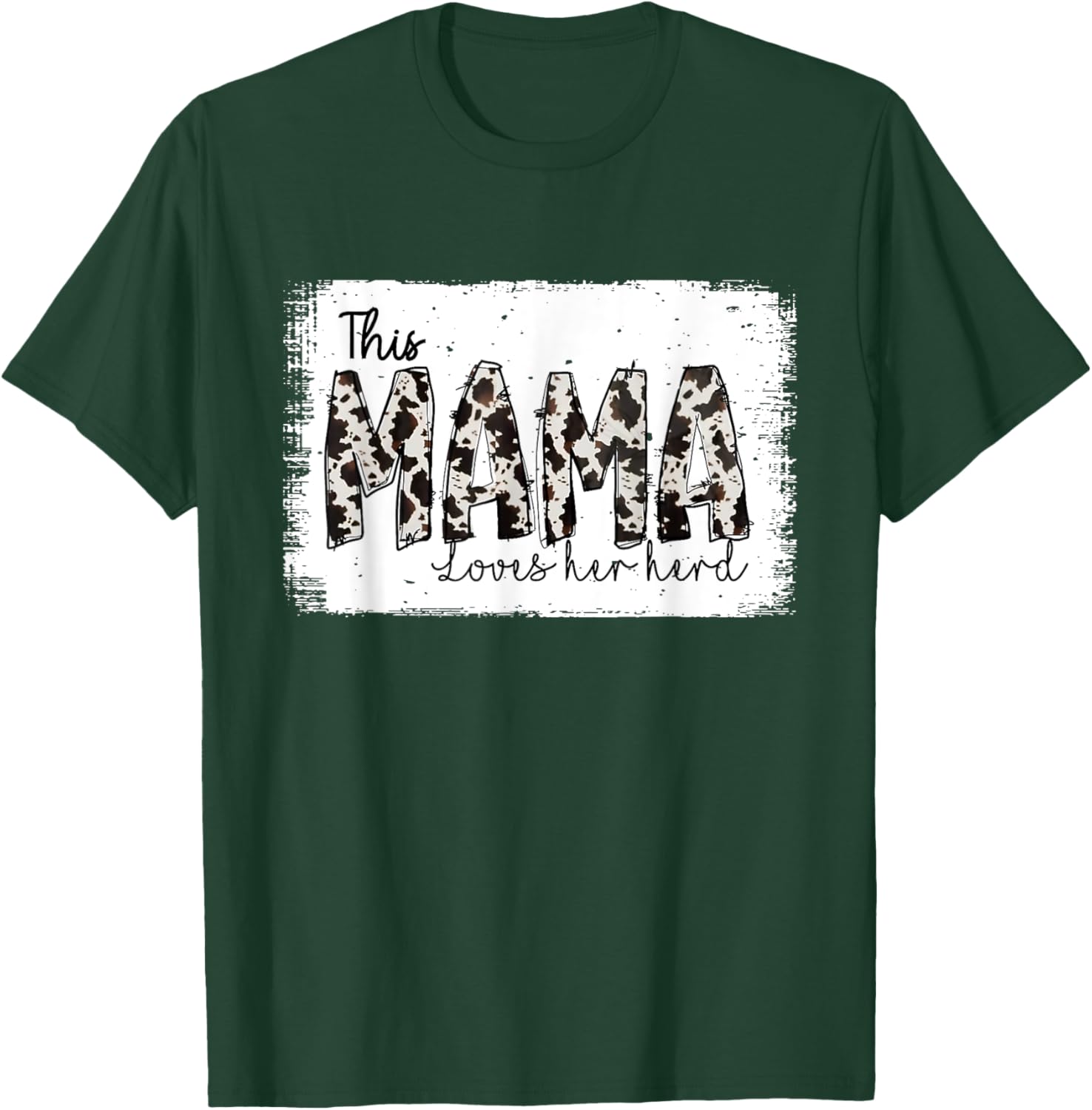 Bleached This Mama Loves Her Herd Mother's Day Cow Pattern T-Shirt - T-Shirt | Forest