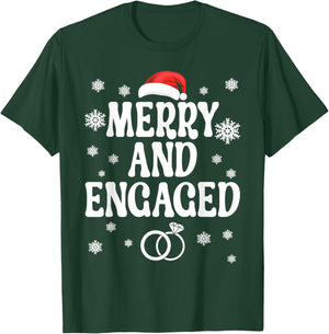 Merry and Engaged Couple Christmas Matching Pajama PJ T-Shirt - T-Shirt | Forest