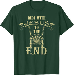 Ride with Jesus – Motorcycle Christian Faith Biker Graphic T-Shirt - T-Shirt | Forest
