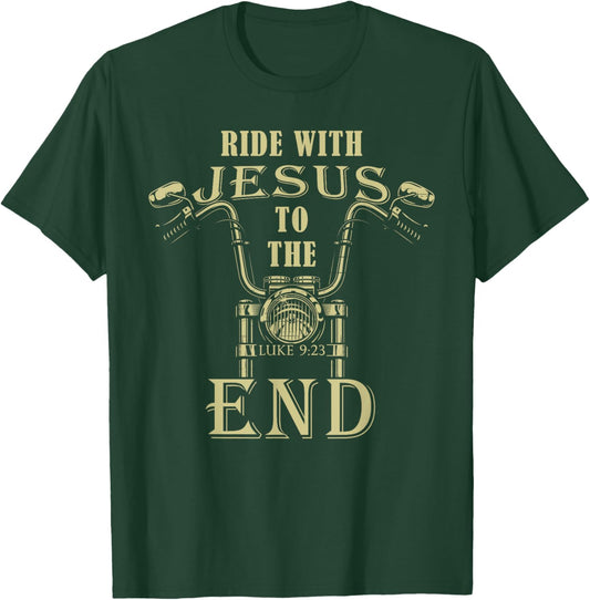 Ride with Jesus – Motorcycle Christian Faith Biker Graphic T-Shirt - T-Shirt | Forest
