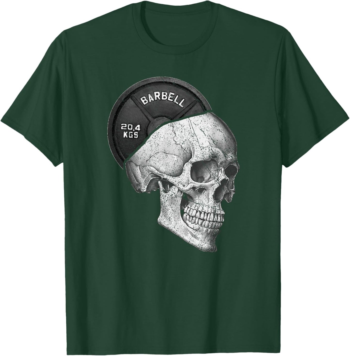 Funny Skull Weightlifting Gym Print T-Shirt - T-Shirt | Forest