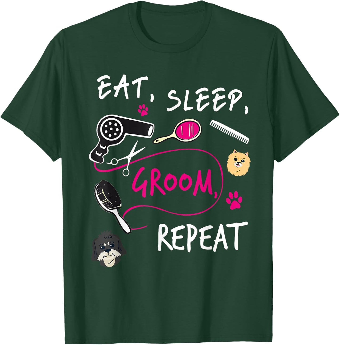 Dog Groomer Gift Funny Dog Grooming Shirt Dog Salon Women Girls Kids T-Shirt - T-Shirt | Forest