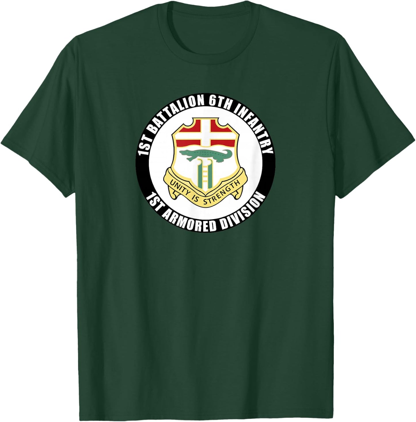 SoldierTees 1st Battalion 6th Infantry 1st Armored Division Veteran -Adults Black Cotton 100% Short Sleeve Classic Fit Small T-Shirt - T-Shirt | Forest