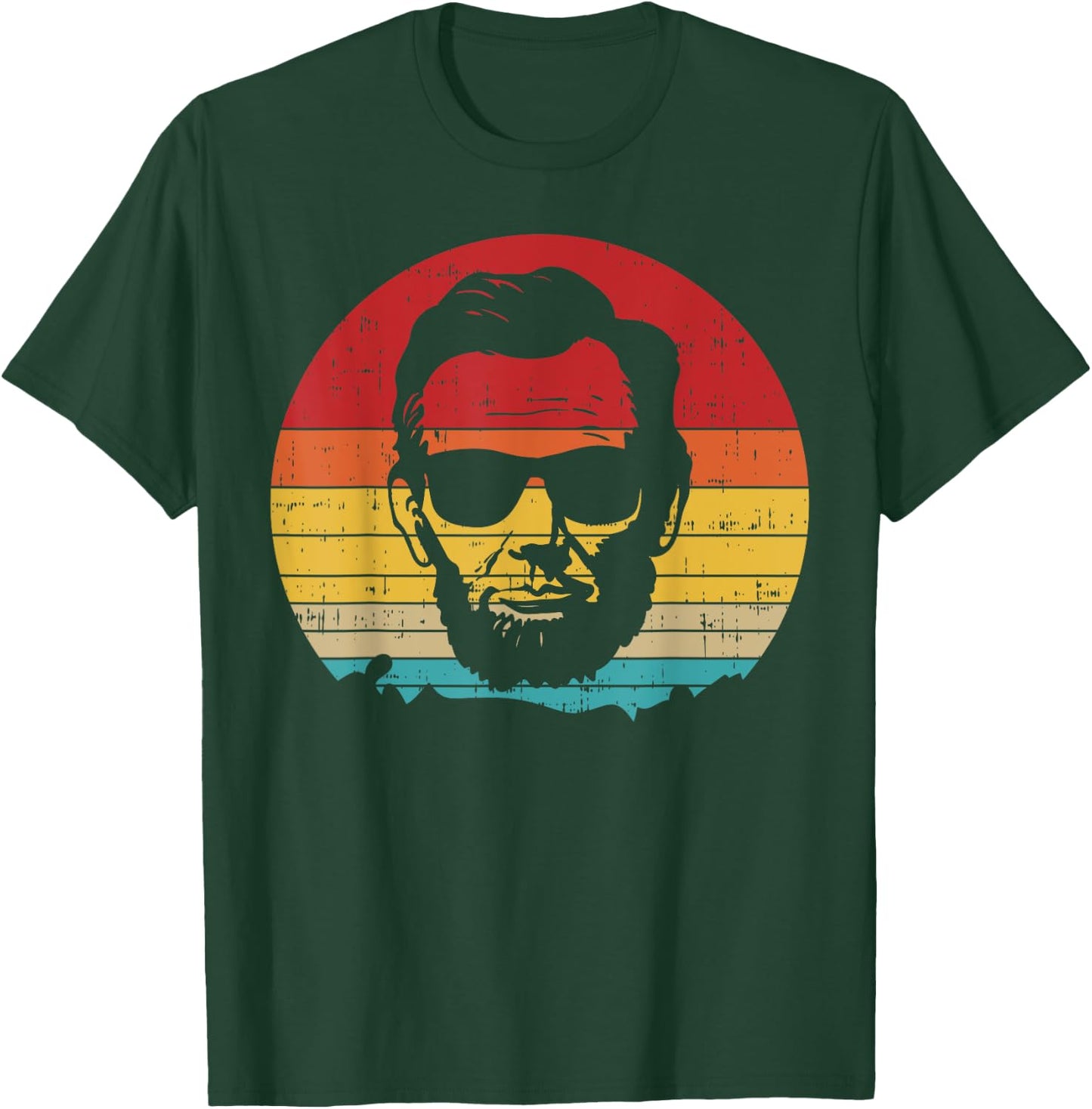4th of July Men Women Abe Abraham Lincoln Retro Sunset T-Shirt - T-Shirt | Forest