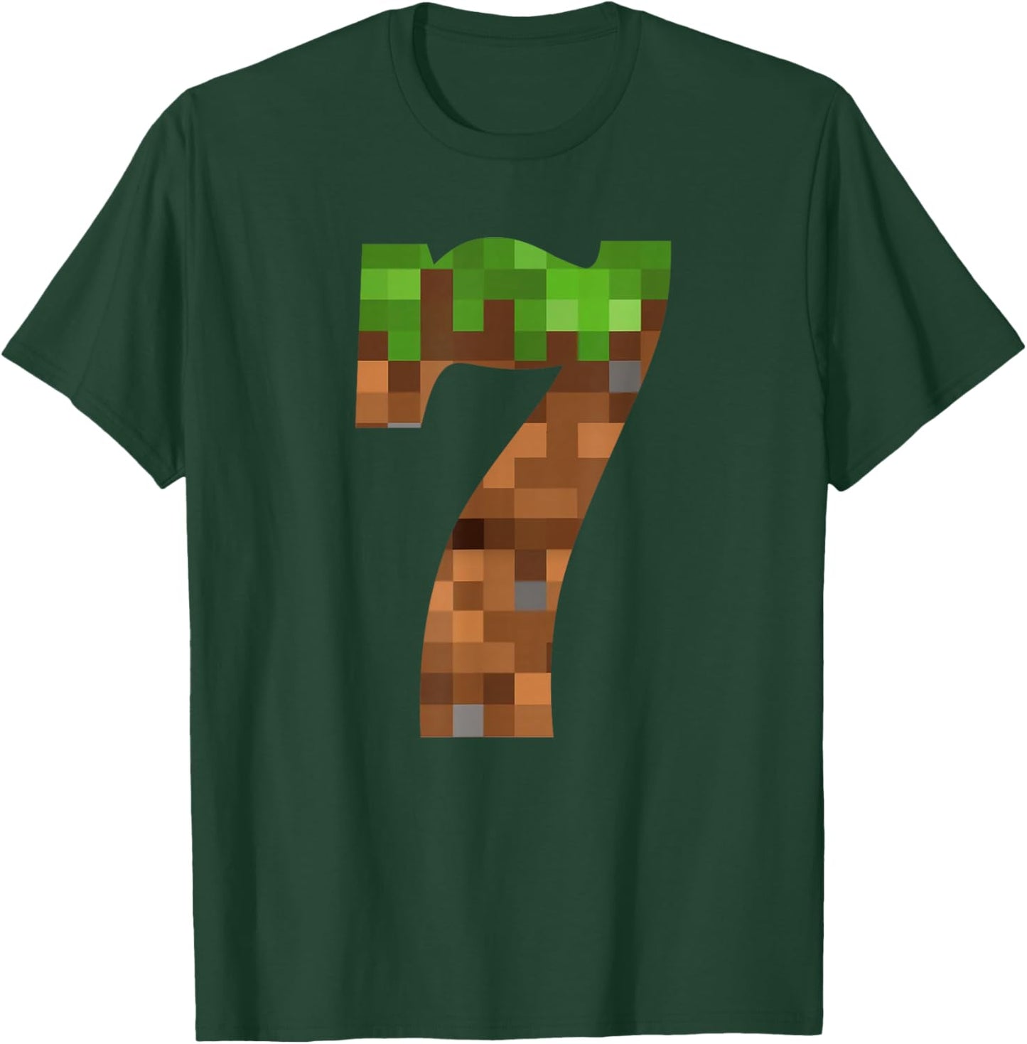 Pixel 7yr Birthday Number Seven 7 Year Old 7th Video Gamer T-Shirt - T-Shirt | Forest