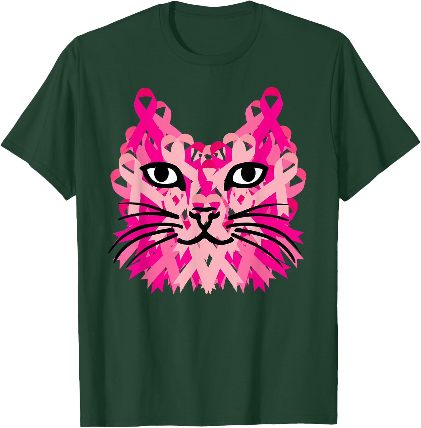 Pink Ribbon Cat Cute Breast Cancer Awareness Gifts T-Shirt - T-Shirt | Forest