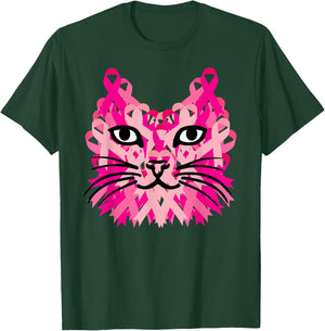 Pink Ribbon Cat Cute Breast Cancer Awareness Gifts T-Shirt - T-Shirt | Forest