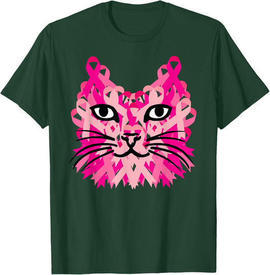 Pink Ribbon Cat Cute Breast Cancer Awareness Gifts T-Shirt - T-Shirt | Forest