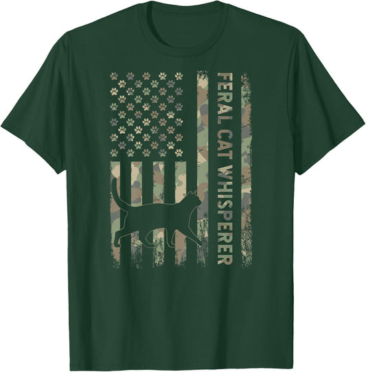 Feral Cat Whisperer Dad Camo USA Flag DESIGN ON BACK Women Kids T-Shirt - T-Shirt | Forest