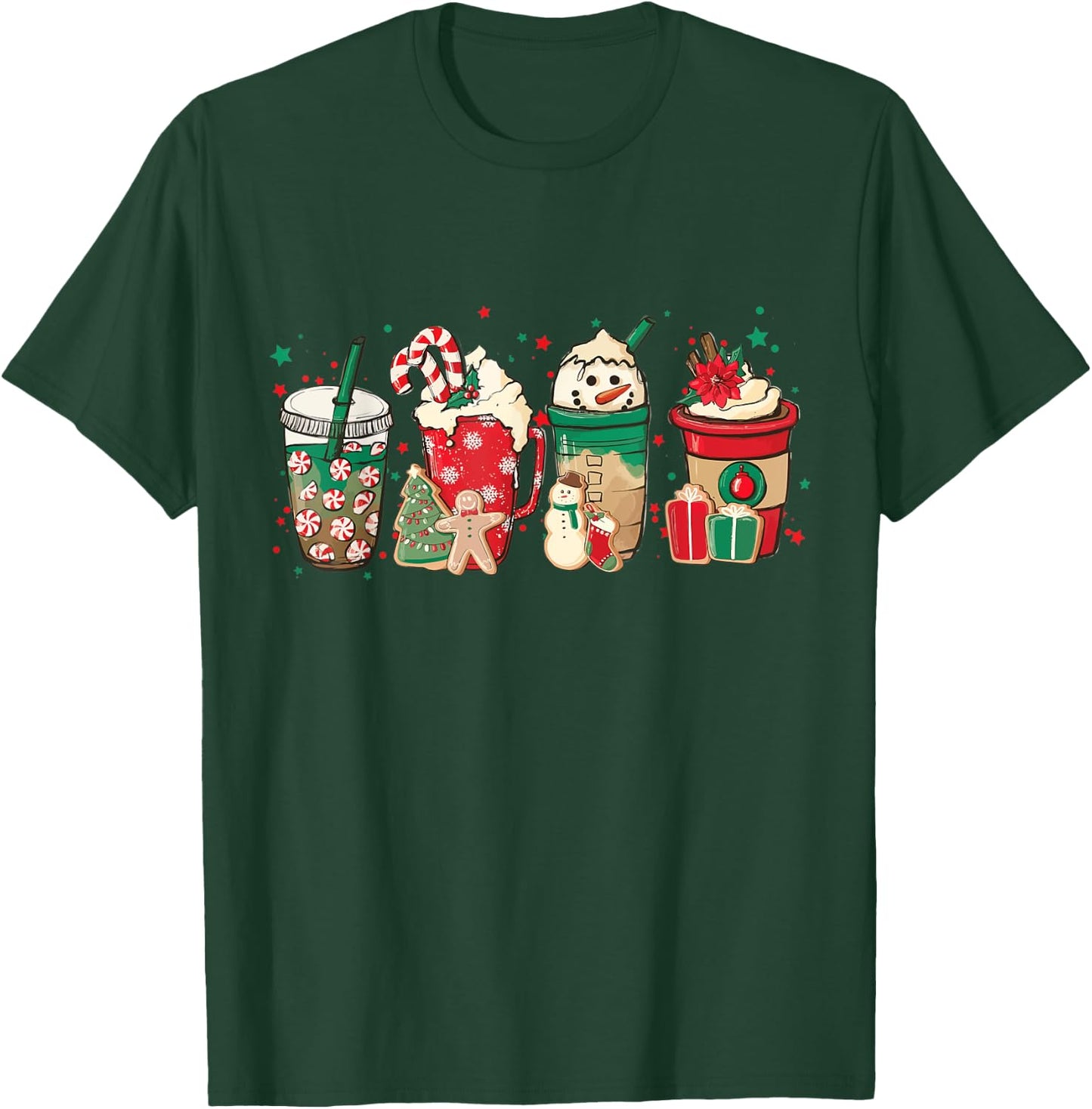 Vintage Santa Christmas Snowman Coffee Latte T-Shirt - T-Shirt | Forest