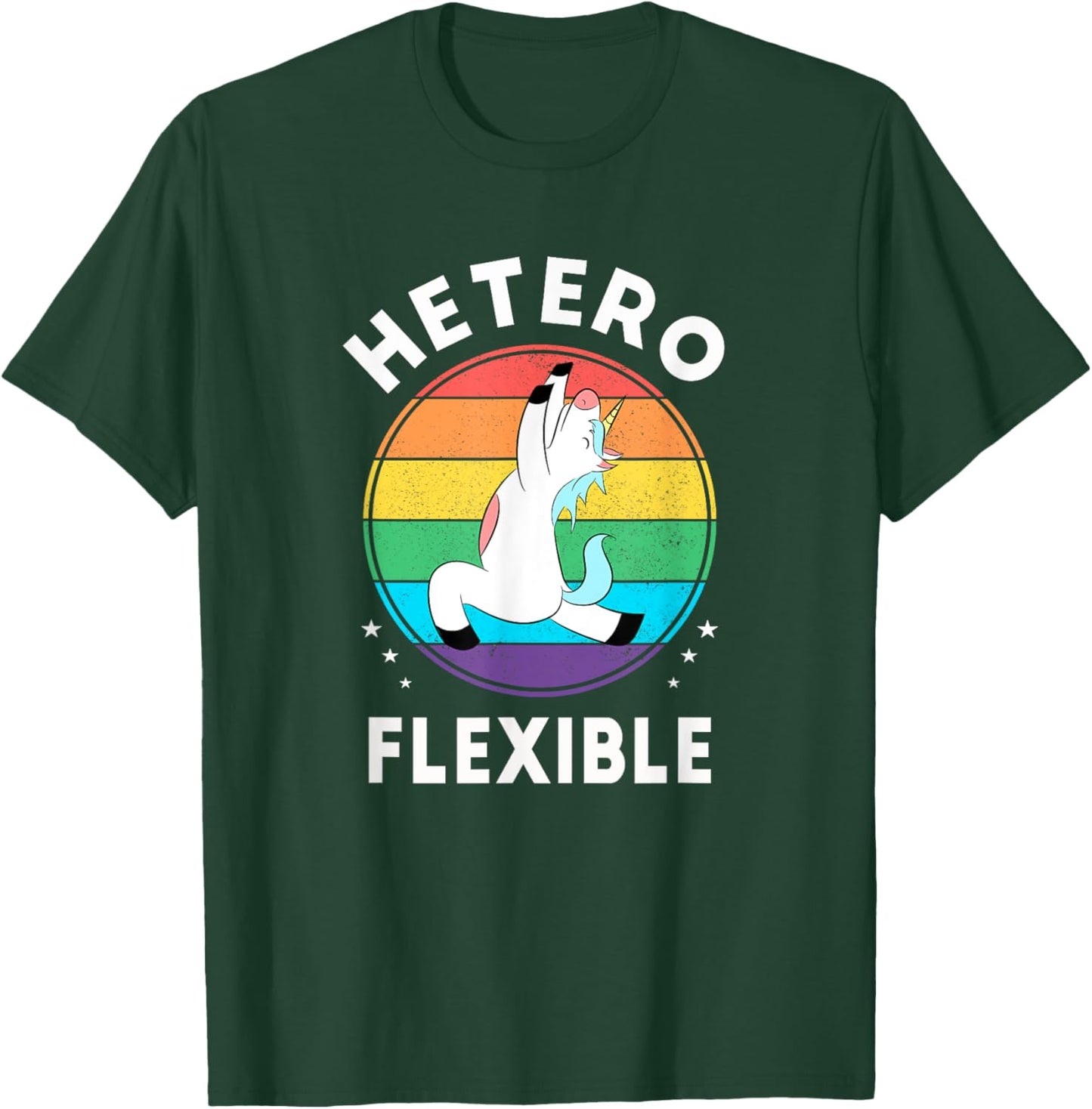 Heteroflexible Funny Yoga Unicorn Queer Ally Gay Pride Stuff T-Shirt - T-Shirt | Forest