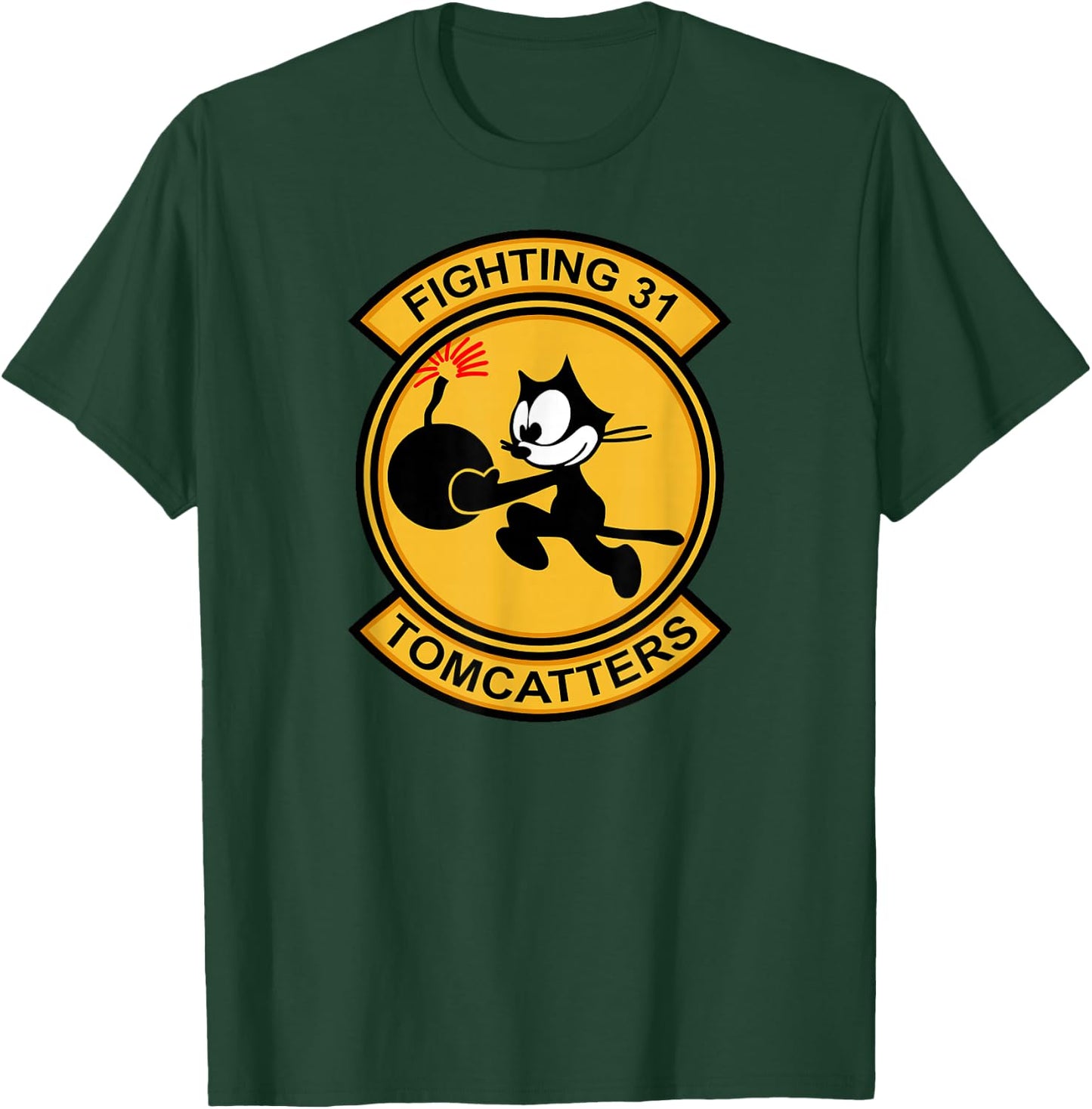 Jet Fighter & Navy Fighter Squadron Gifts VF-31 Tomcatters - Adults Black Cartoon Modern Casual Short Sleeve - Small T-Shirt - T-Shirt | Forest
