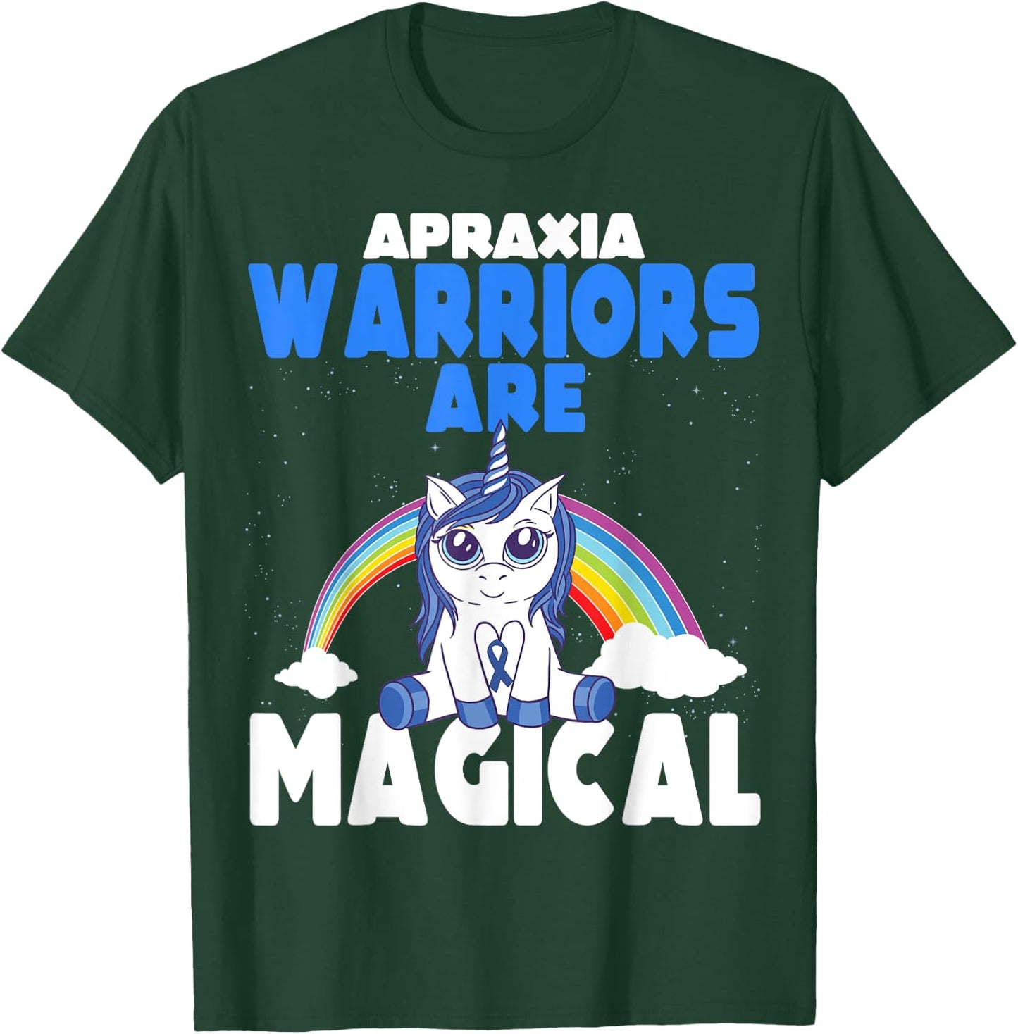 Apraxia Awareness Blue Ribbon Cute Magical Unicorn T-Shirt - T-Shirt | Forest