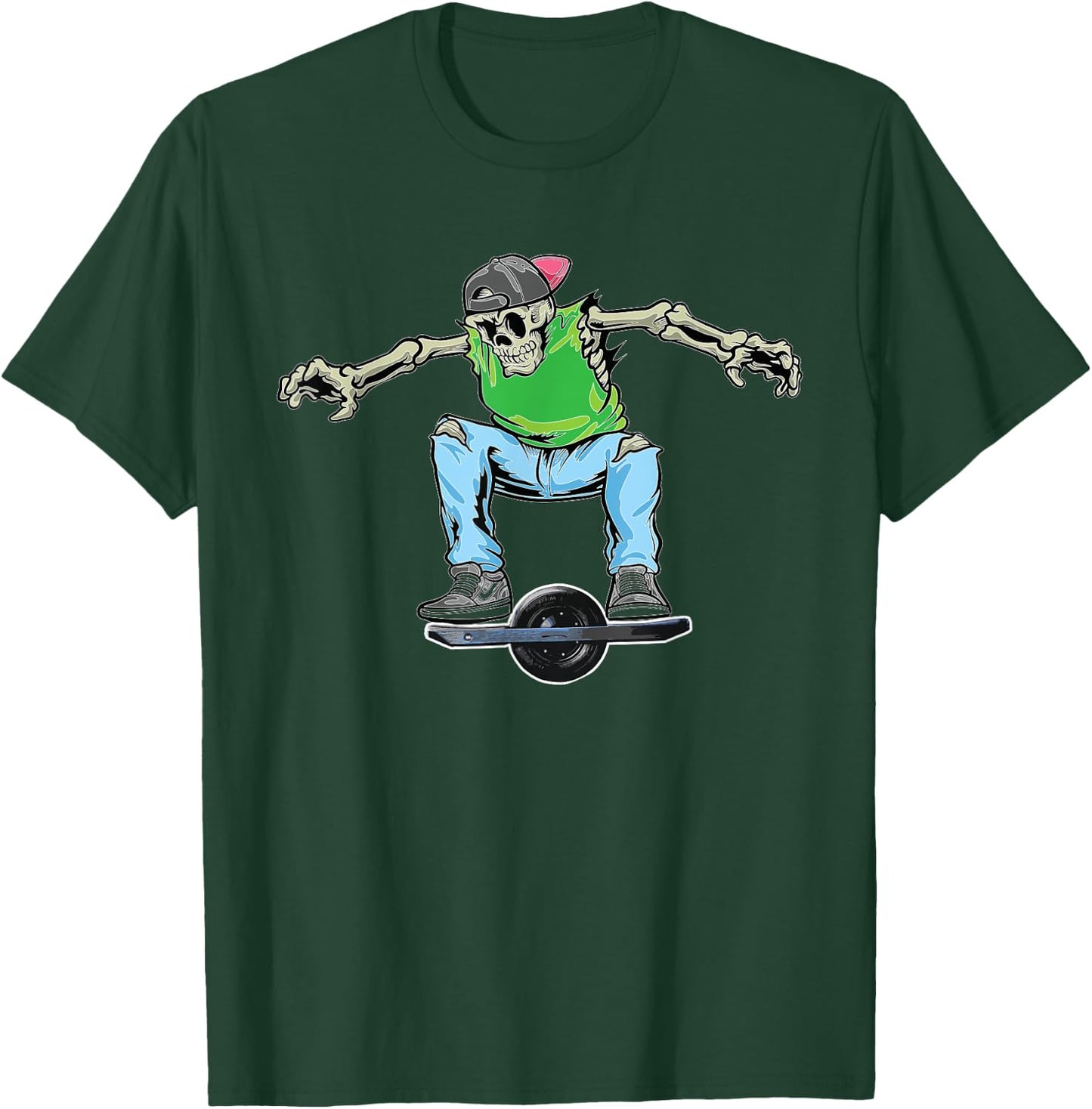 Skating Dabbing Skeleton On Onewheel Skateboard T-Shirt - T-Shirt | Forest