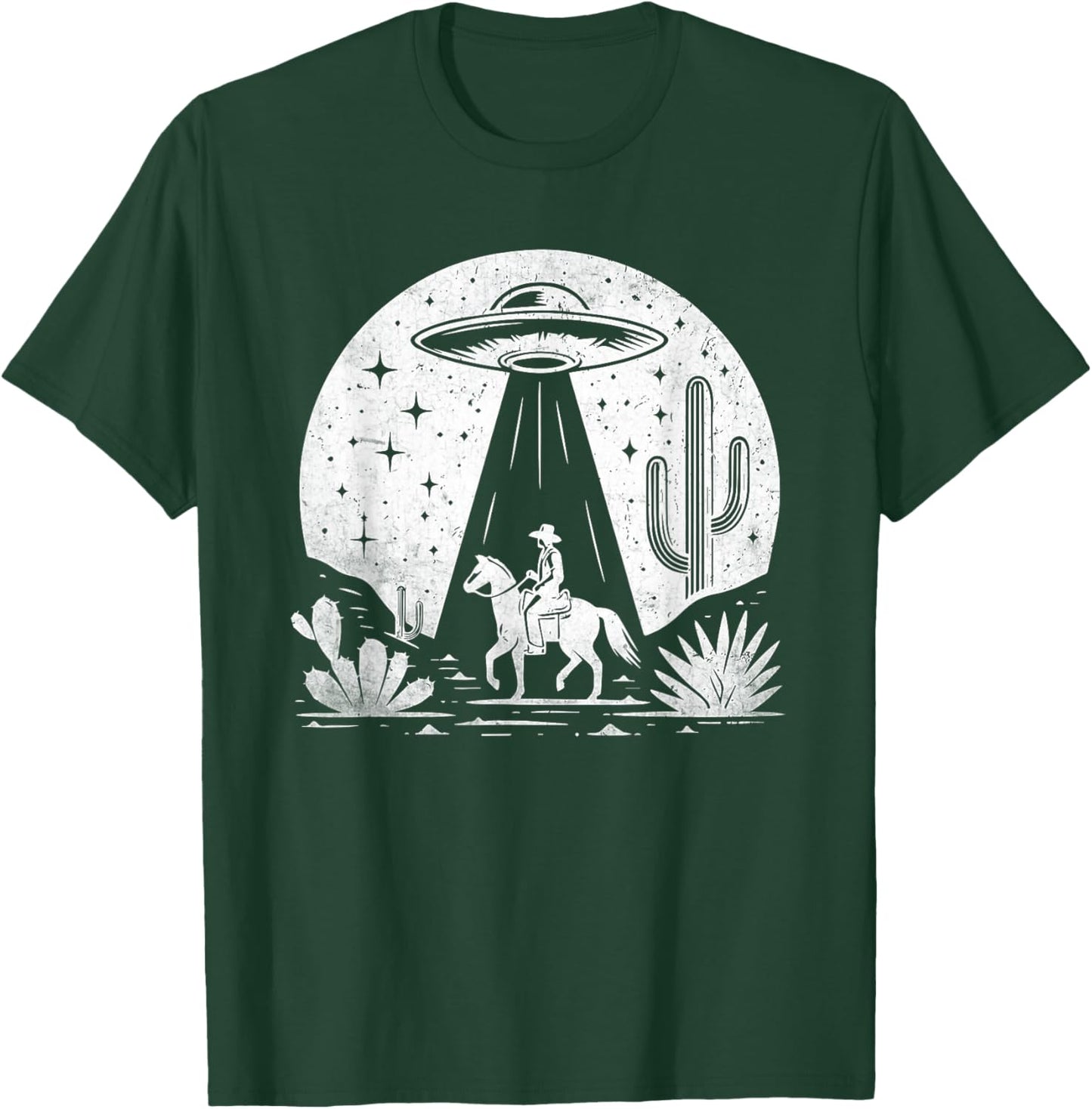 UFO Western Retro Vintage Cowboy Western Rodeo Howdy Alien T-Shirt - T-Shirt | Forest