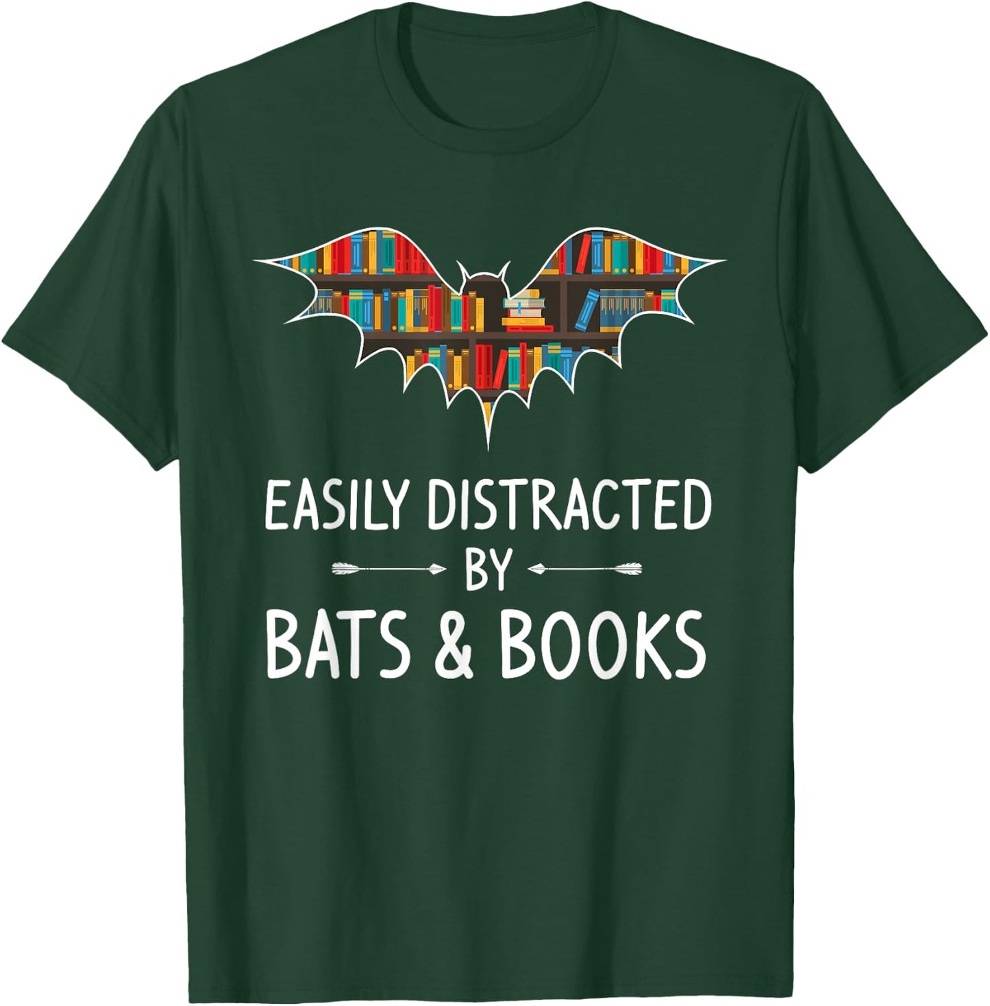 Easily Distracted By Bats & Books Lover Gift Flying animal T-Shirt - T-Shirt | Forest