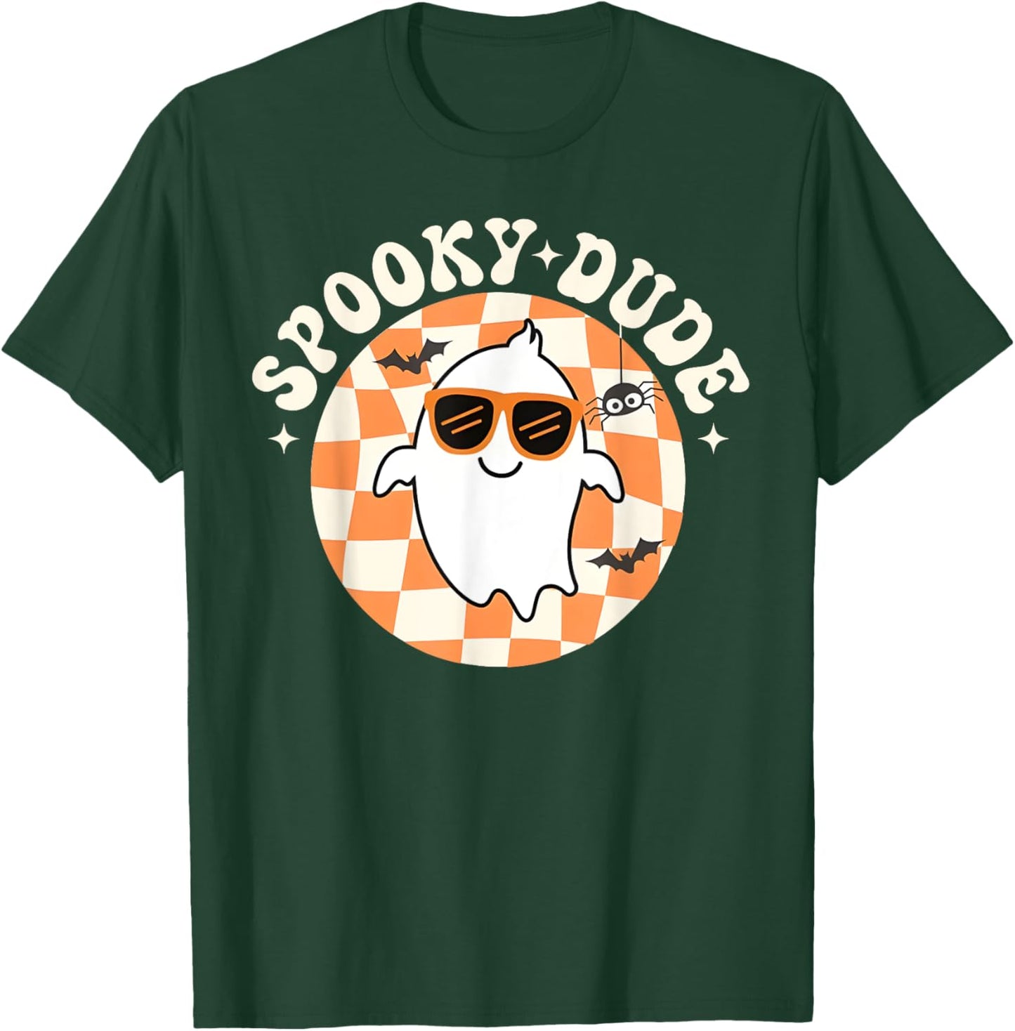 Groovy Spooky Dude Retro Checkered Ghost Halloween Toddler T-Shirt - T-Shirt | Forest
