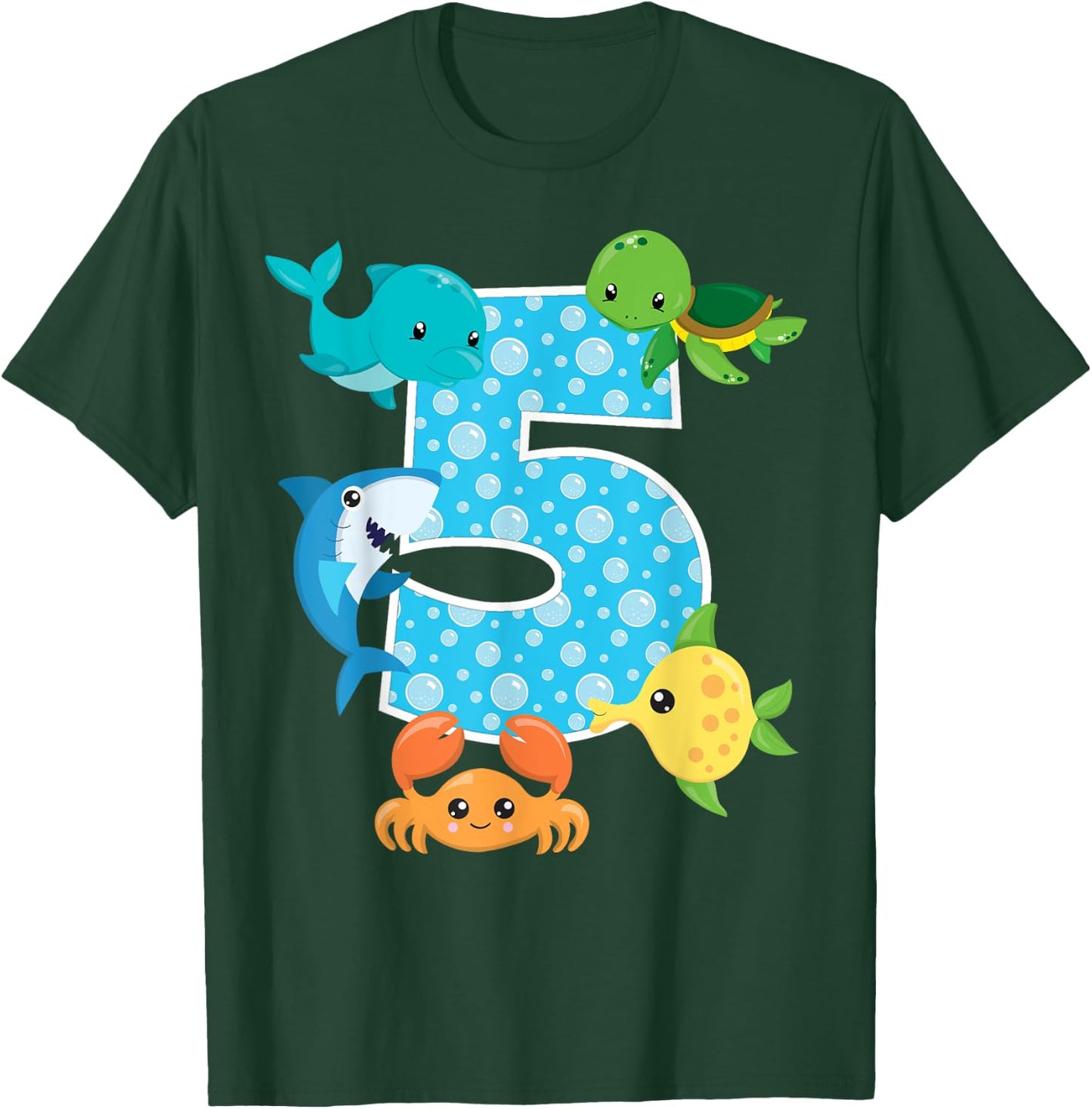 5th Birthday Party 5 Year Old Sea Fish Aquarium Birthday Boy T-Shirt - T-Shirt | Forest
