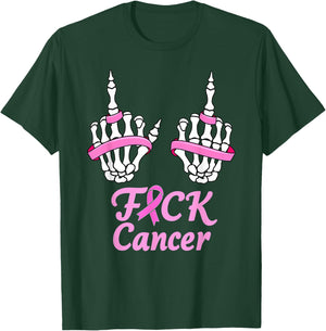 Fuck Cancer Pink Ribbon Skeleton Breast Cancer Halloween T-Shirt - T-Shirt | Forest