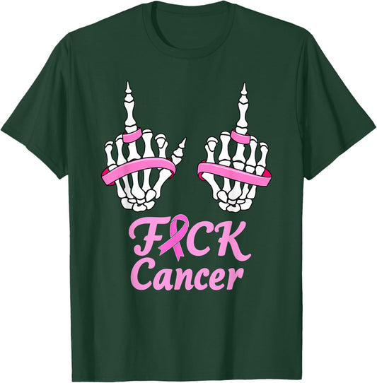 Fuck Cancer Pink Ribbon Skeleton Breast Cancer Halloween T-Shirt - T-Shirt | Forest