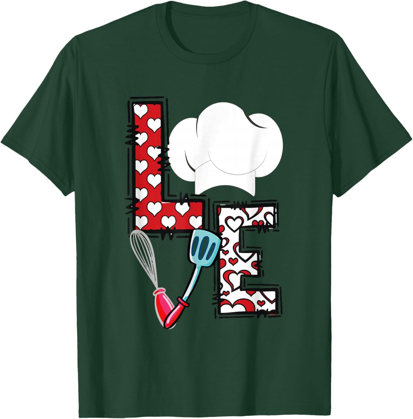 LOVE Lunch Lady Life Chef Cook Food Valentines Day Feb 14th T-Shirt - T-Shirt | Forest