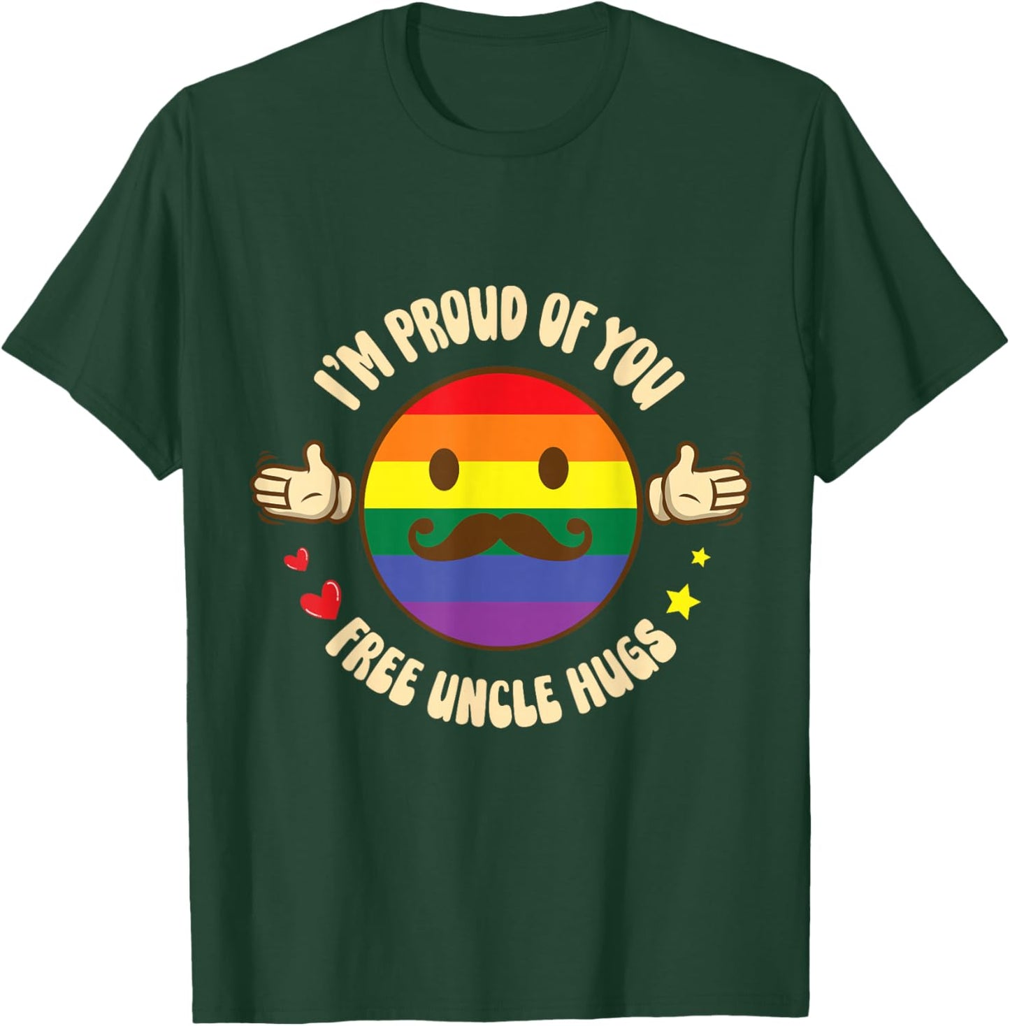 Hands Hearts Beard Man Face I'm Proud Of You Free Uncle Hugs T-Shirt - T-Shirt | Forest
