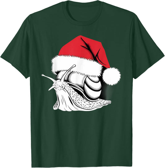 Joyful Snail Santa on Snail Christmas T-Shirt - T-Shirt | Forest