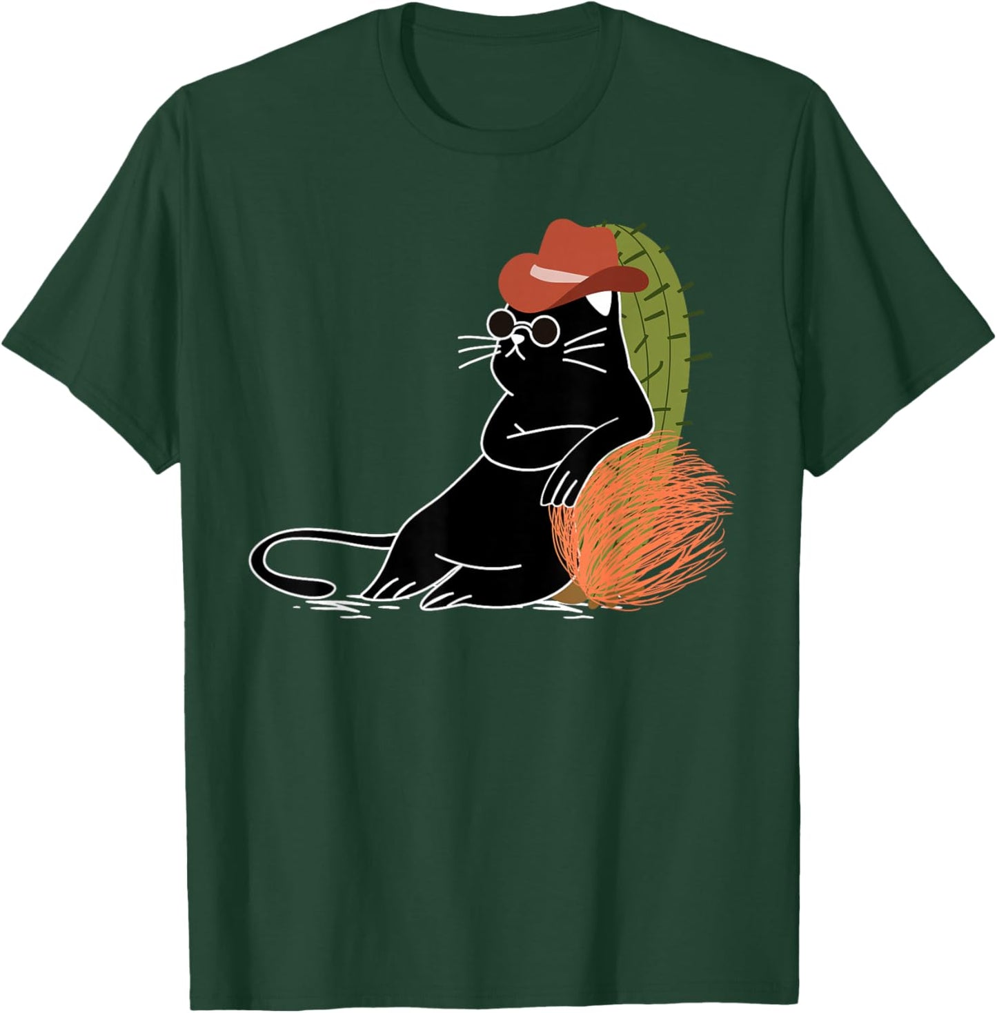 Relaxed Cowboy Cat Amidst Cactus and Wild West Tumbleweeds T-Shirt - T-Shirt | Forest