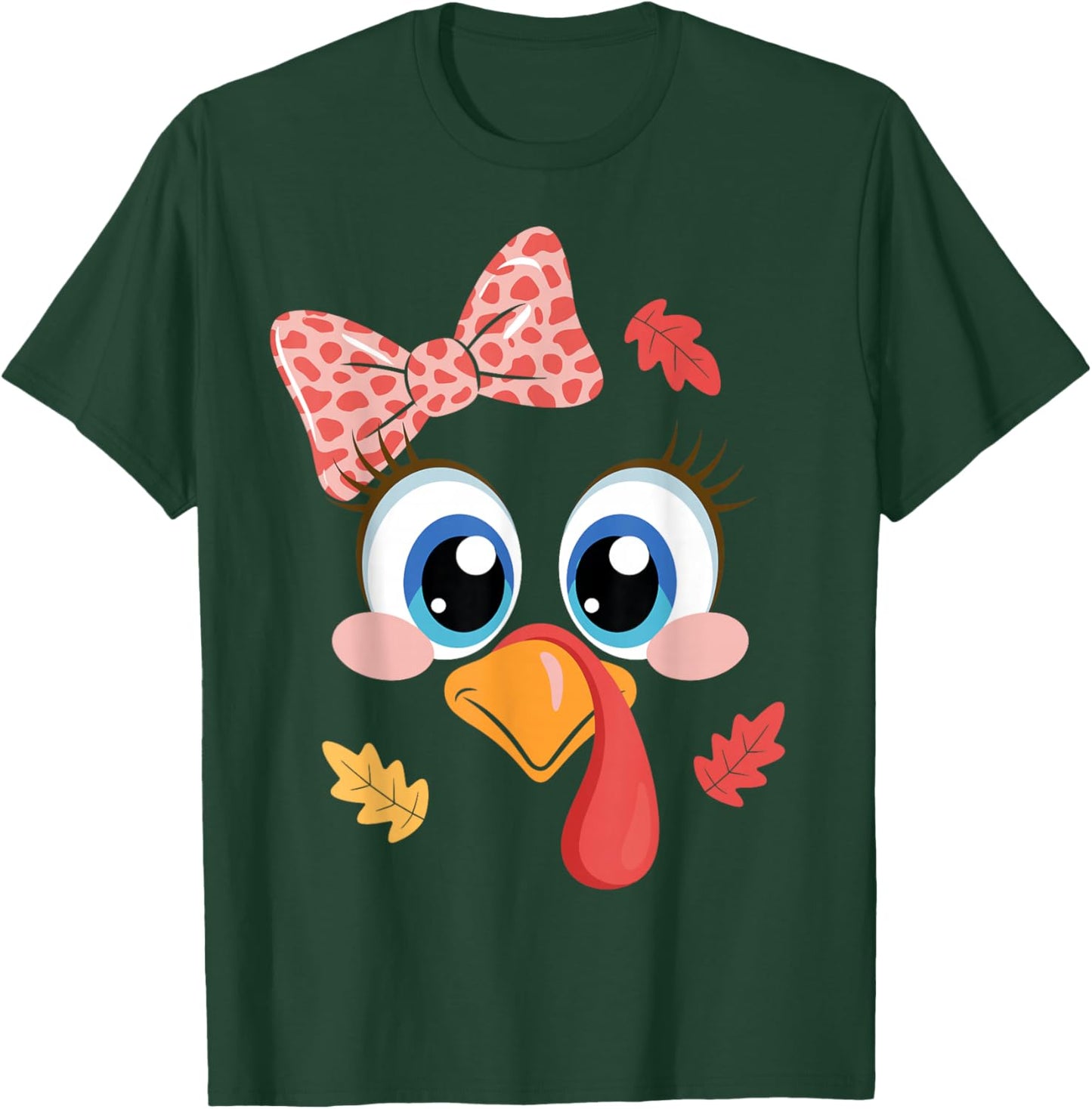Turkey Face Leopard Bow Thanksgiving Costume Girl T-Shirt - T-Shirt | Forest