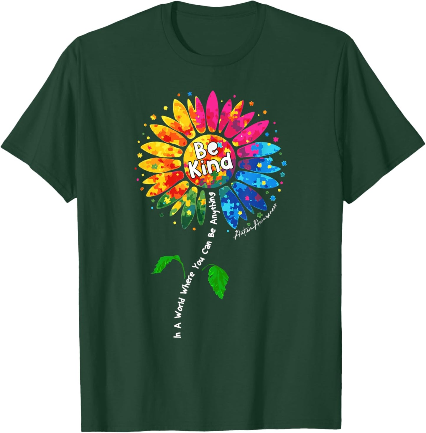 Autism Colorful Sunflower Support Autism Awareness T-Shirt - T-Shirt | Forest