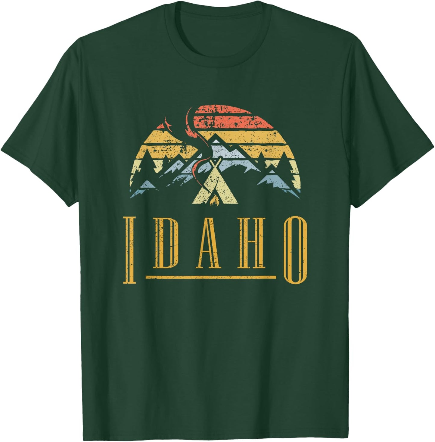 Vintage Idaho Mountains Camping Campfire Retro T Shirt T-Shirt - T-Shirt | Forest