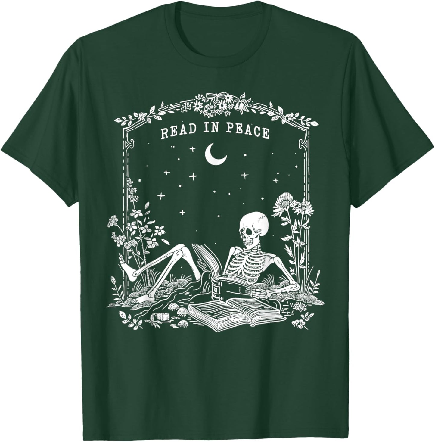 Read in Peace, Skeleton reading Book Halloween bookish T-Shirt - T-Shirt | Forest