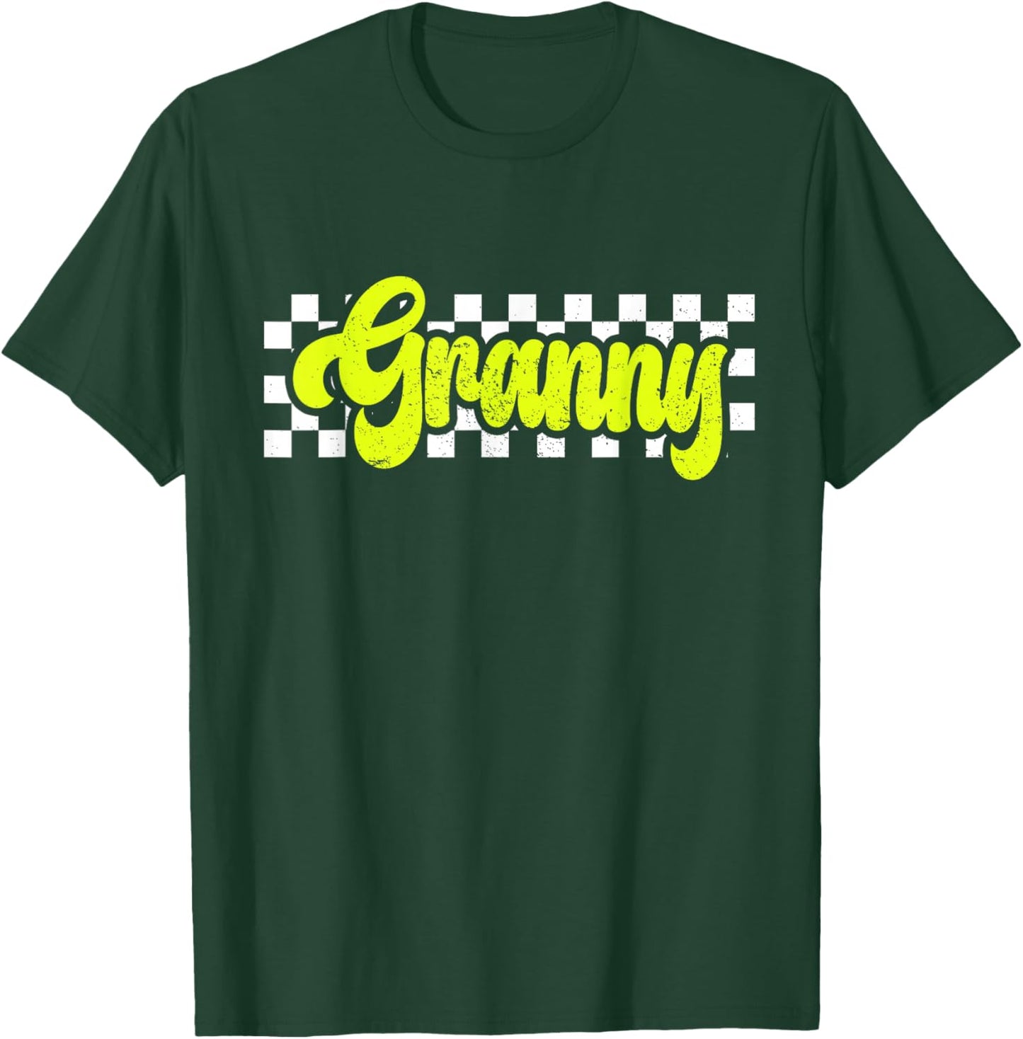 Granny Retro Checkered Distressed design T-Shirt - T-Shirt | Forest