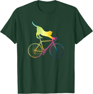 Cyclist Cat Animal Gift Colorful Bicycle T-Shirt - T-Shirt | Forest