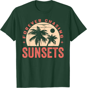 Forever Chasing Sunsets Summer Retro Sunset Beach Vacation Men Women T-Shirt - T-Shirt | Forest