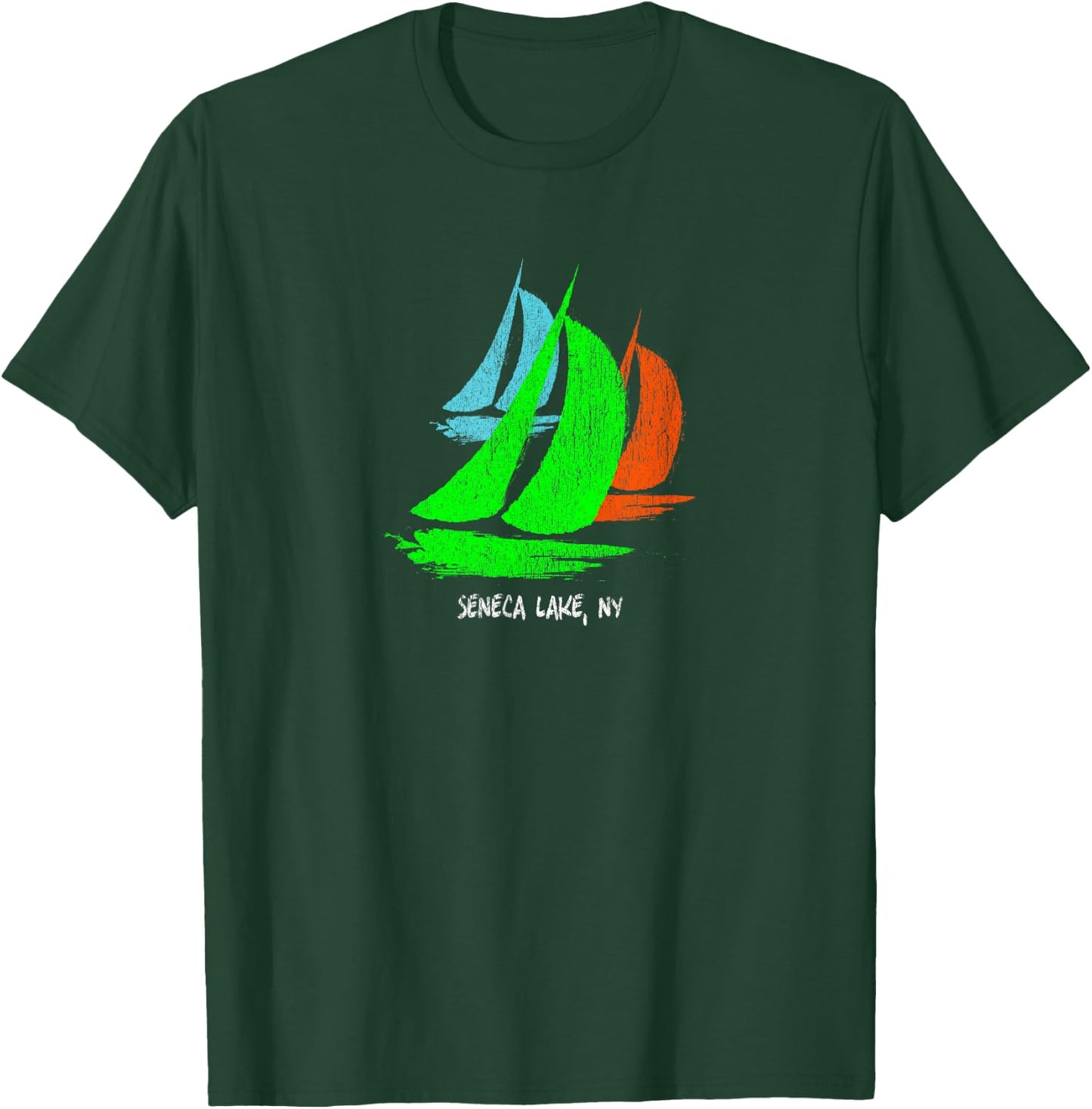 Vintage 80's 90's Style Seneca Lake, NY Sailing T-Shirt - T-Shirt | Forest