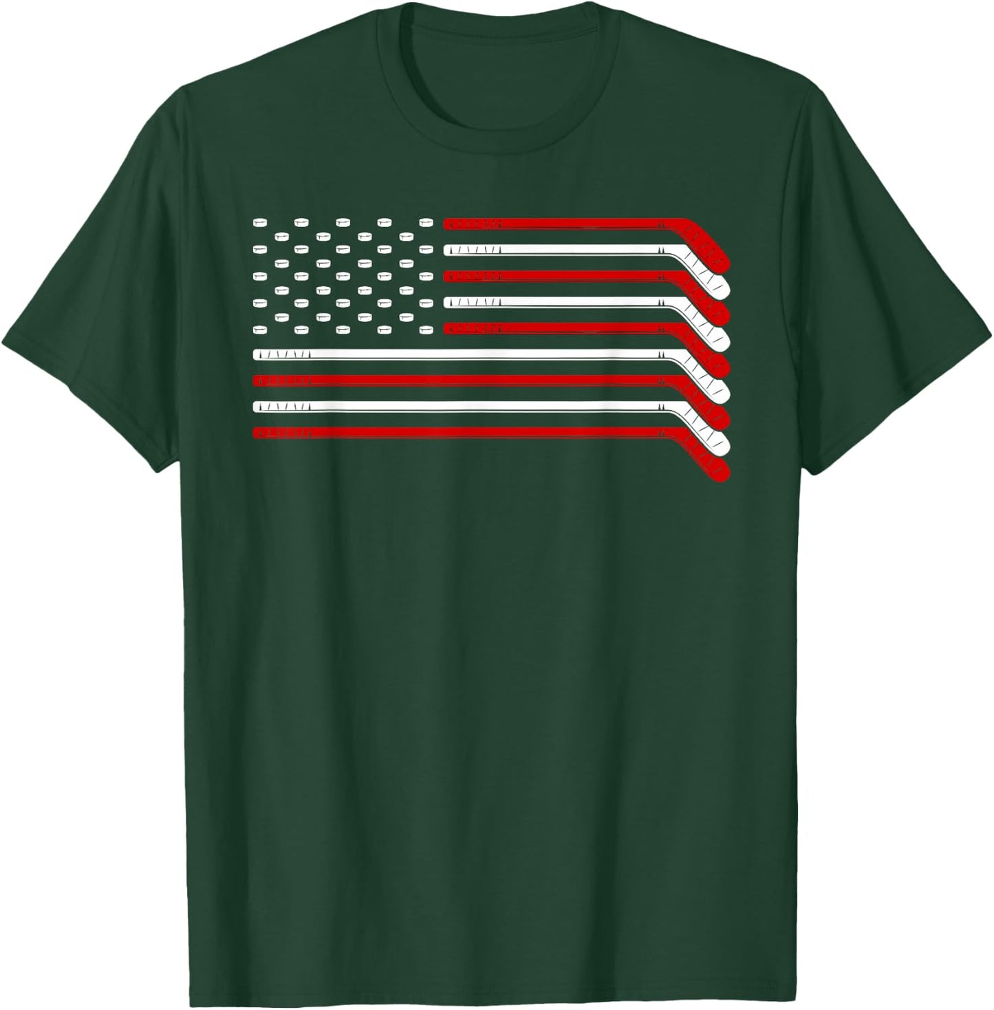 Ice Hockey Goalie Gift USA Flag Hockey Stick Ice Hockey T-Shirt - T-Shirt | Forest