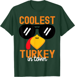Funny Coolest Turkey in Town Thanksgiving Toddler Boys Girls T-Shirt - T-Shirt | Forest