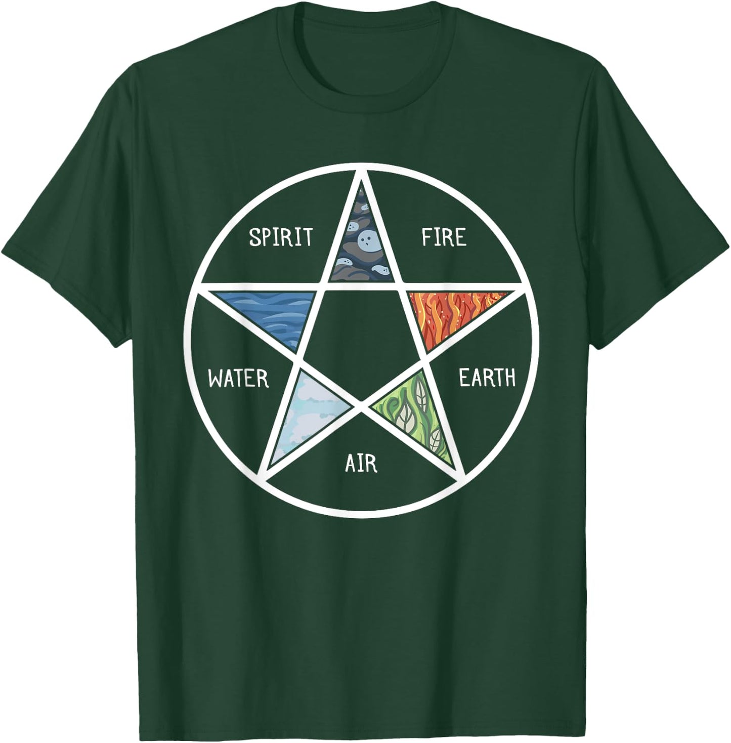 Pentagram Air Fire Water Spirit Earth Pagan Witchcraft Wicca T-Shirt - T-Shirt | Forest