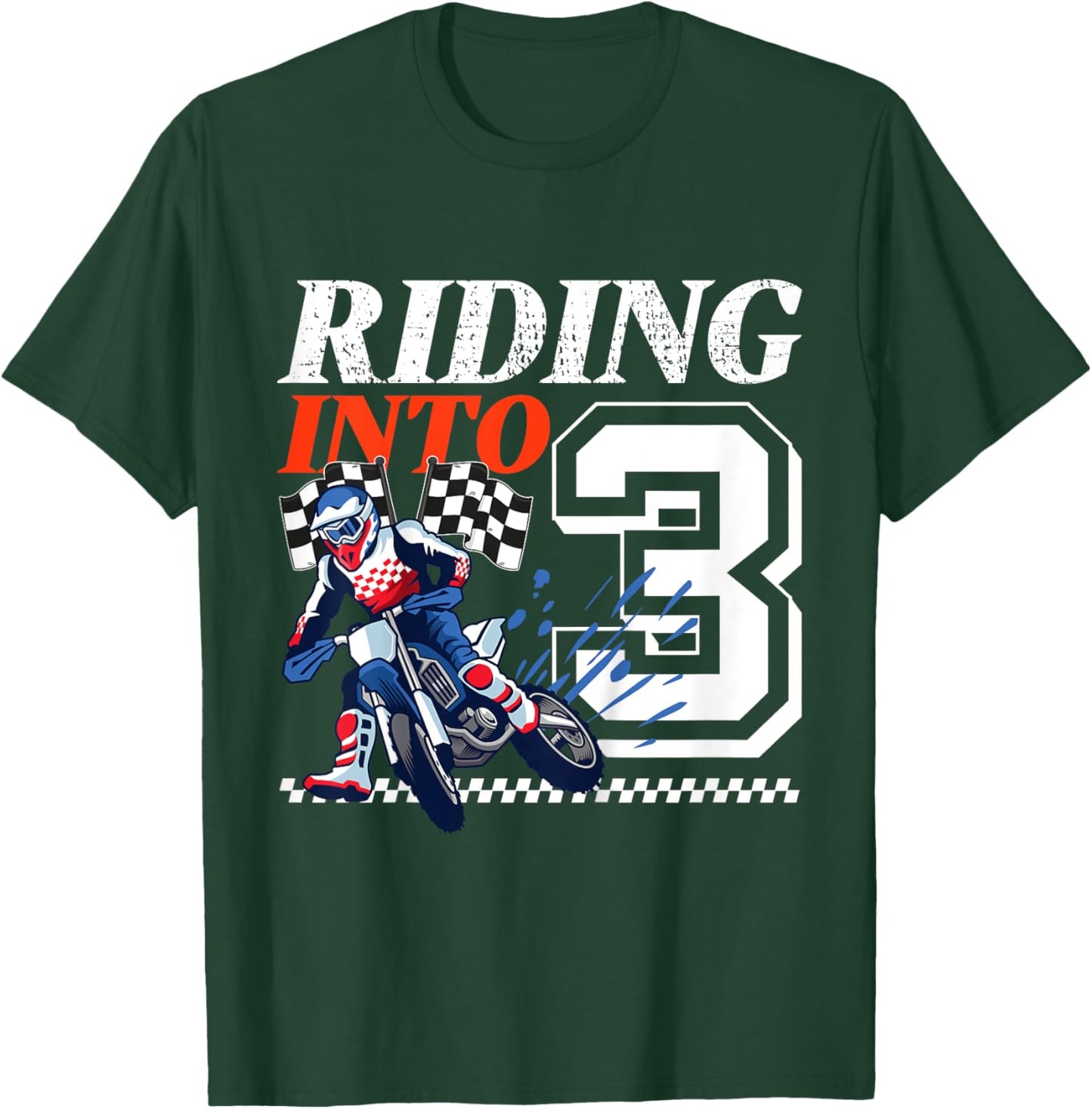 Kids Dirt Bike Riding into 3 Years Motocross 3rd Birthday Party T-Shirt - T-Shirt | Forest