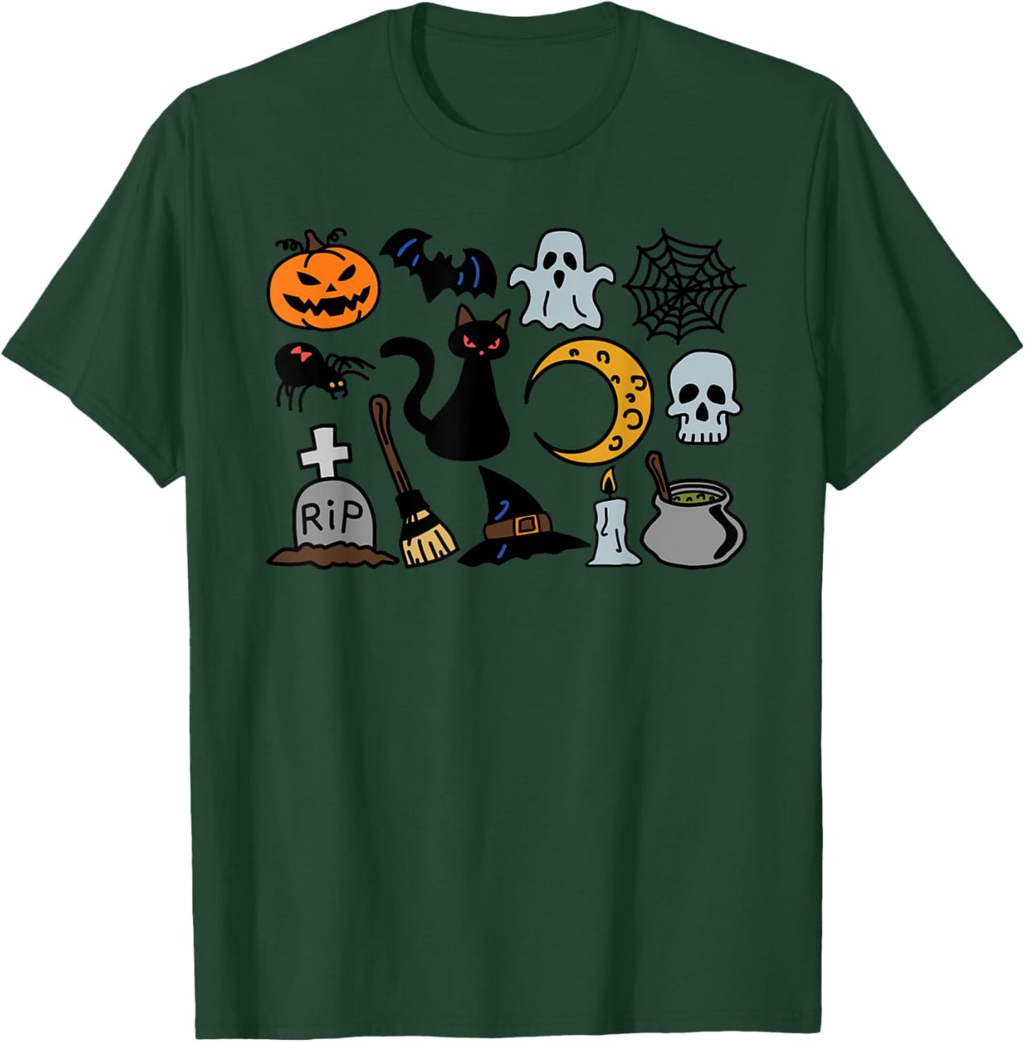 Halloween Jack O'Lantern, Bat, Cat Ghost Moon Spider T-Shirt - T-Shirt | Forest