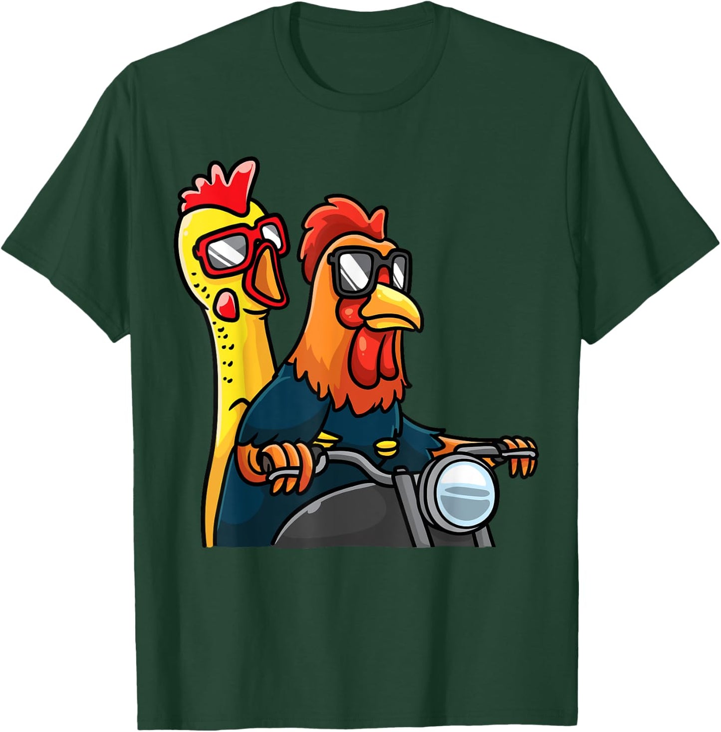 Chicken And Rubber Chicken Riding A Motorcycle Motorbike T-Shirt - T-Shirt | Forest