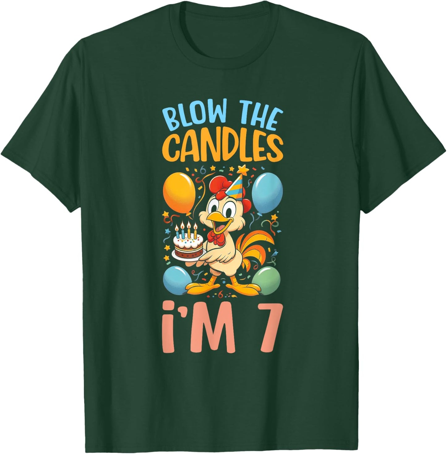 Chicken Kids 7th Birthday Party Boy 7 Year Old Bday Girl T-Shirt - T-Shirt | Forest