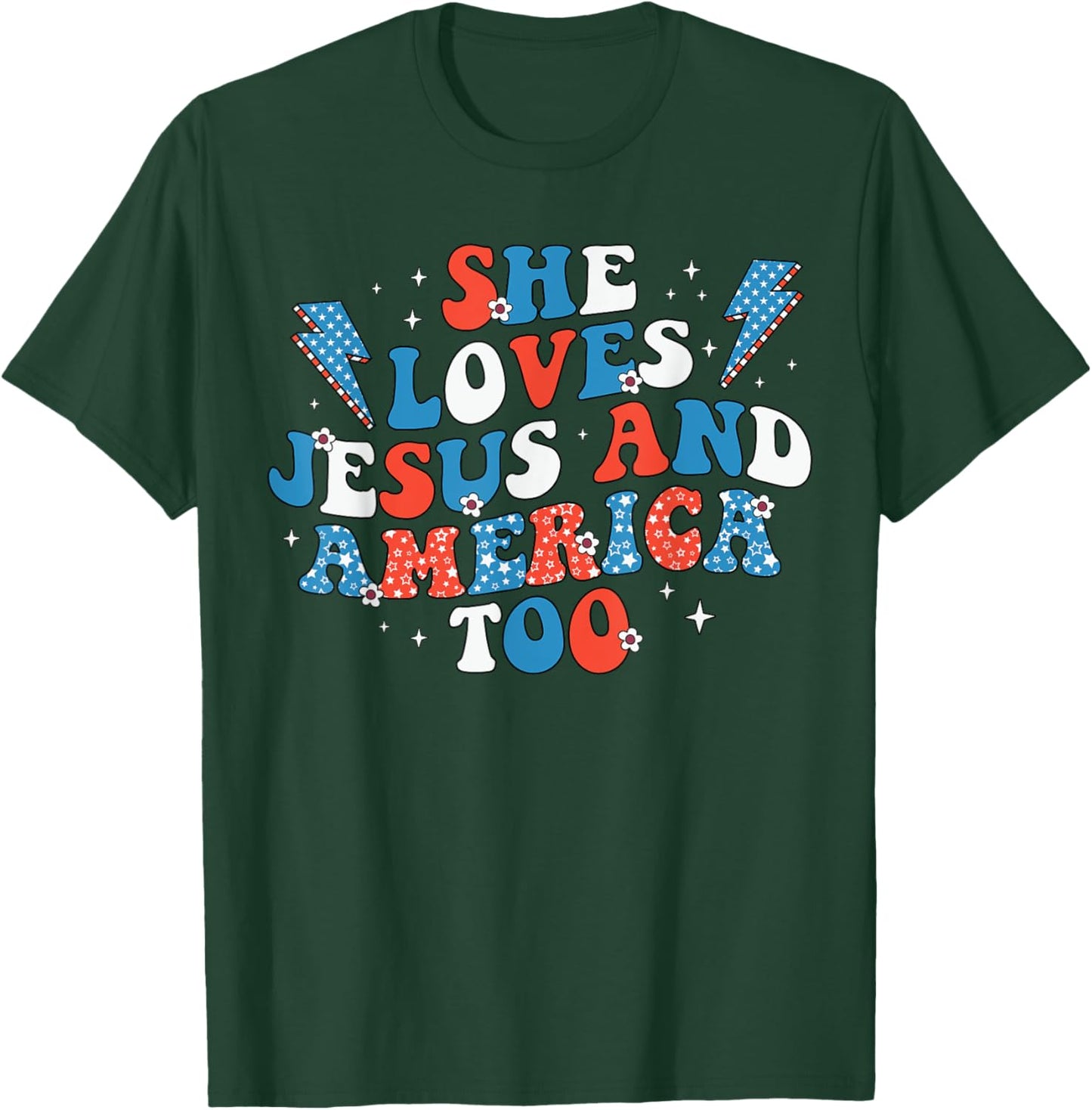 She Loves Jesus And America Too Flag Christian 4th Of July Men T-Shirt - T-Shirt | Forest