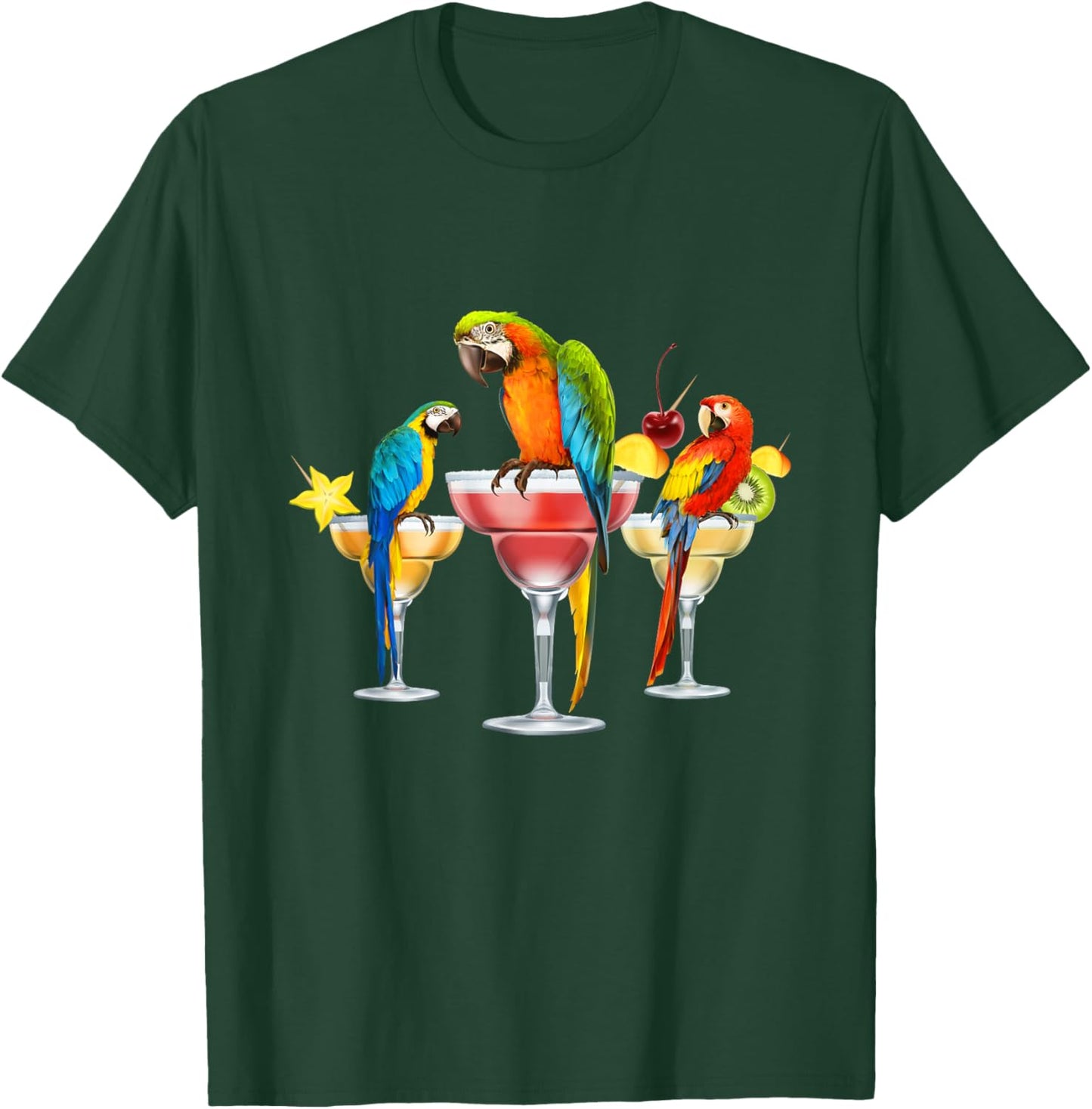Parrots Drinking Margarita Tropical Birds Vacation Hawaiian T-Shirt - T-Shirt | Forest
