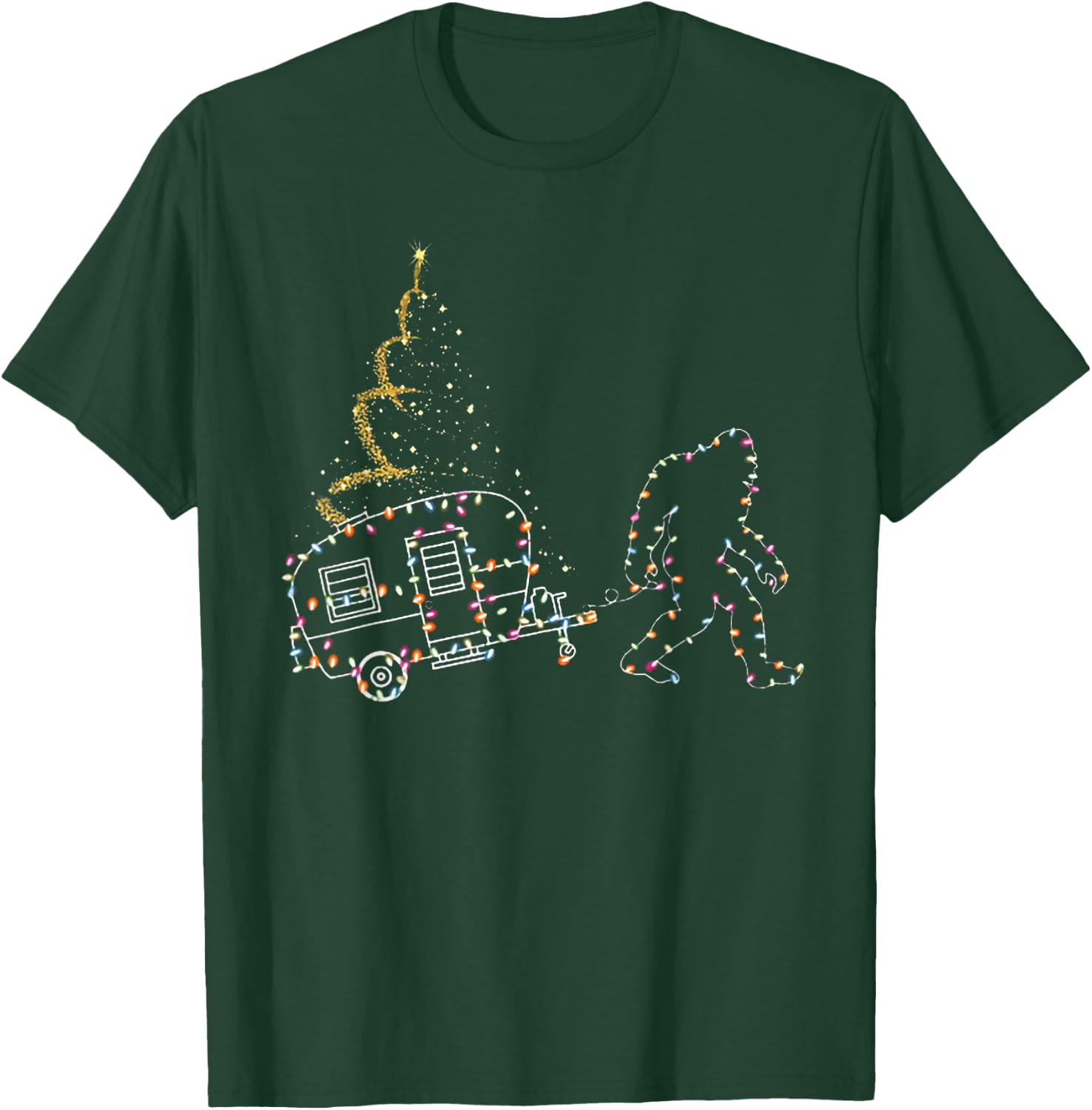 Bigfoot With Camping Car Light Christmas T-Shirt - T-Shirt | Forest