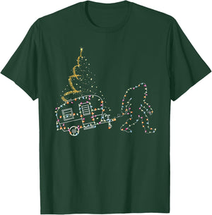 Bigfoot With Camping Car Light Christmas T-Shirt - T-Shirt | Forest